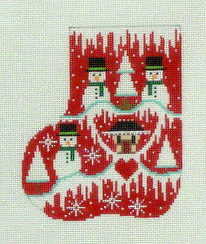 Icicle Snowmen Mini Sock   (Handpainted by Shelly Tribbey)