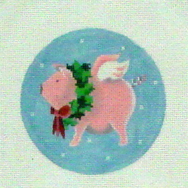 Flying Pig with Wreath Ornament   (Handpainted by Pepperberry Designs)