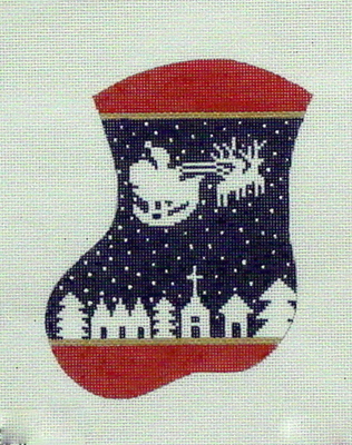 Santa & Reindeer on Navy      (handpainted by Meredith Collection)