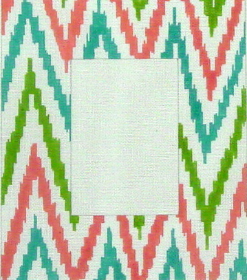 Picture Frame, IKAT Coral, Olive and Aqua  (Handpainted by Kate Dickerson)