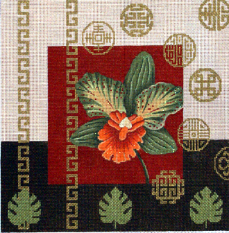 Green Orchid & Coins         (Handpainted by JP Needlepoint)