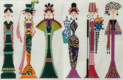 Row of Ladies  (Handpainted from Colonial Needle)