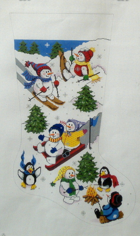 Playful Snowmen Stocking  (Handpainted from Gayla Elliott Designs)