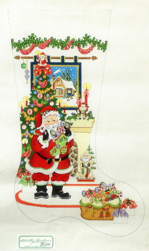 Santa with Fireplace and Tapestry Stocking (Handpainted by Strictly Christmas)