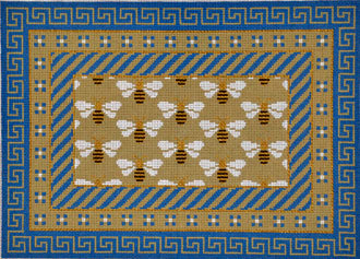 Blue/Beige Greek Key & Bees by JP Needlepoint(Hand Painted Needlepoint)