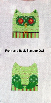 Christmas Hooter w/ Candy Canes, Front & Back    (Handpainted needlepoint canvas from JP Needlepoint)