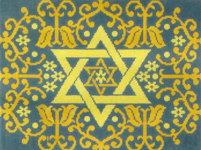 Star and Flowers Blue/Gold Tallis Bag  (Handpainted by Fleur de Paris)