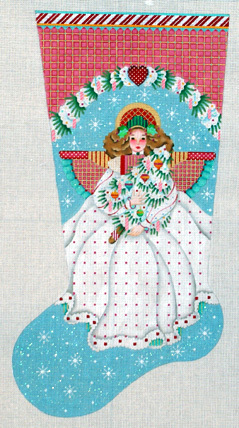 Peppermint Stick Angel Stocking   (Handpainted by Melissa Shirley)