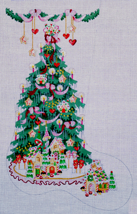 Gingerbread Tree Christmas Stocking  (Handpainted by Strictly Christmas)