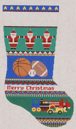 Sport Balls & Trucks Stocking    (Handpainted by Susan Roberts)*
