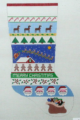 Sleigh Over Rooftop Stocking   (Handpainted by Susan Roberts)