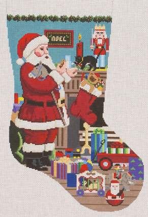 Santa's Milk & Cookies Stocking   (Handpainted by Susan Roberts)