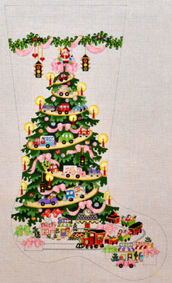 Transportation Tree, for Girls- with Pink Ribbons (handpainted from Strictly Christmas)*Product may take longer than usual to arrive*