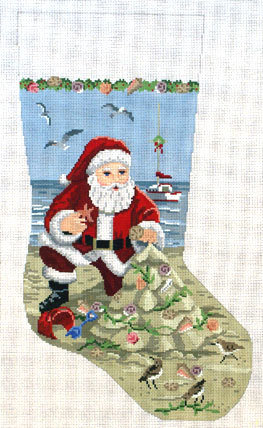 Santa, Sandcastle & Christmas Tree Stocking  (Handpainted by Susan Roberts)