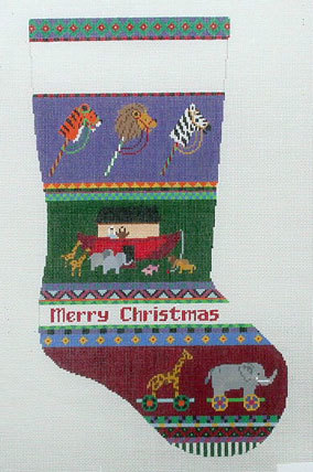 Bold Stripe Noah's Ark Christmas Stocking  (Handpainted by Susan Roberts)