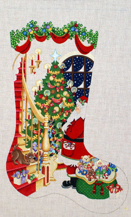 Santa with Bag of Toys Stocking  (Handpainted by Strictly Christmas)