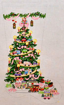 Transportation Tree, for Girls- with Pink Ribbons  (handpainted from Strictly Christmas)*Product may take longer than usual to arrive*