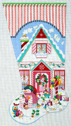 Peppermint Stick House Stocking   (Handpainted by Melissa Shirley)