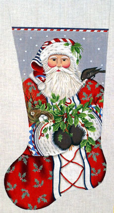 Holly Santa Christmas Stocking   (Handpainted by Mary Lake Thompson from Melissa Shirley Designs)