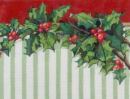Holly Stripe Christmas Pillow  (Handpainted by Sandra Gilmore Designs)