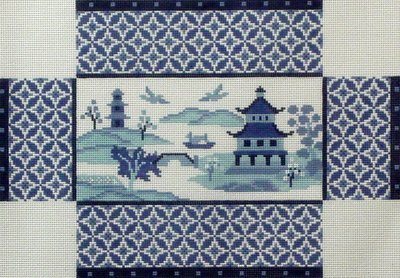 Oriental Scene, Blues Brick Cover   (handpainted by Susan Roberts)