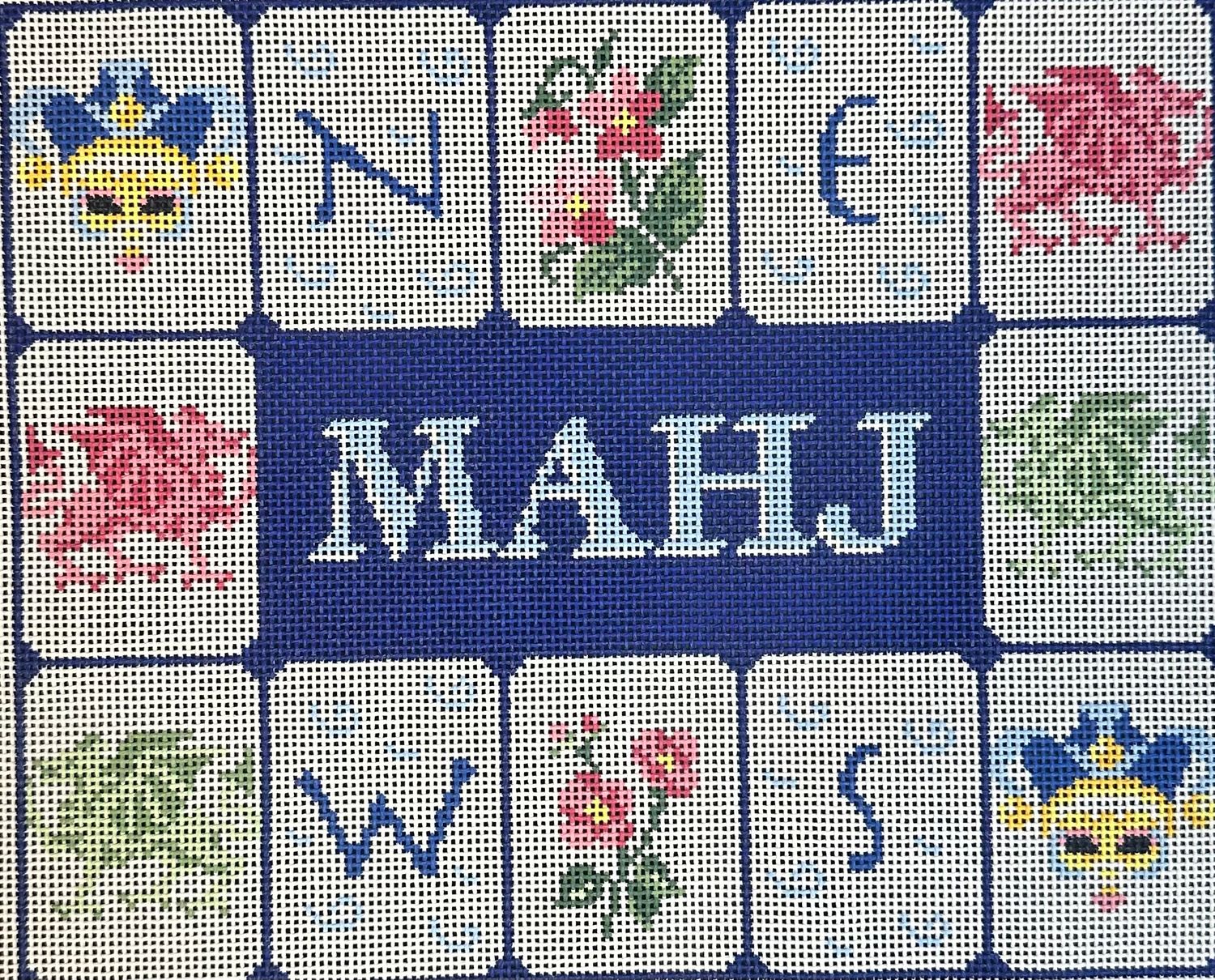 Mahj Tile Pouch Blue  (Handpainted by Maura Nolan)