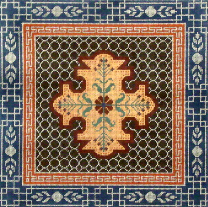 Blue, Brown & Rust Medallions & Border (Handpainted by JP Needlepoint)*Product may take longer than usual to arrive*