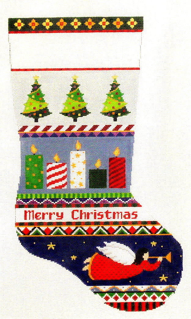 Bold Stripe with Candles Stocking    (Hand Painted needlepoint canvas from Susan Roberts)*Product may take longer than usual to arrive*