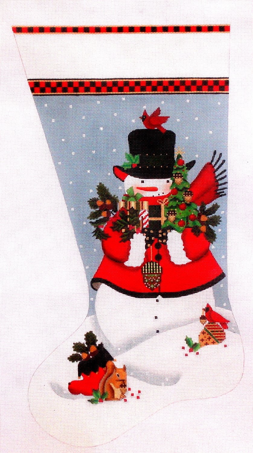Acorn Snowman Christmas Stocking    (Hand Painted needlepoint canvas from Melissa Shirley))*Product may take longer than usual to arrive*