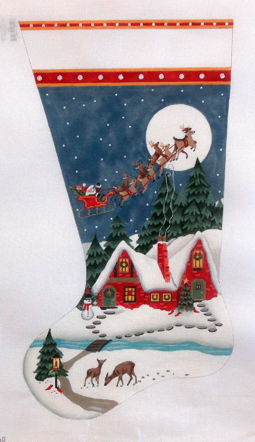 Snowy Red House Stocking (hand painted from Melissa Shirley) Snowy Red House Stocking (hand painted from Melissa Shirley)