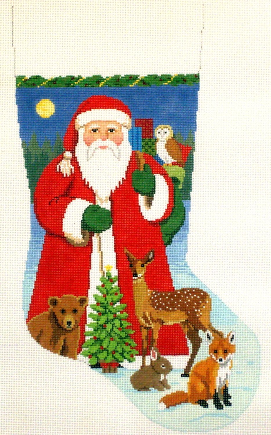 Santa with Baby Forest Animals   (Handpainted Needlepoint from Susan Roberts)