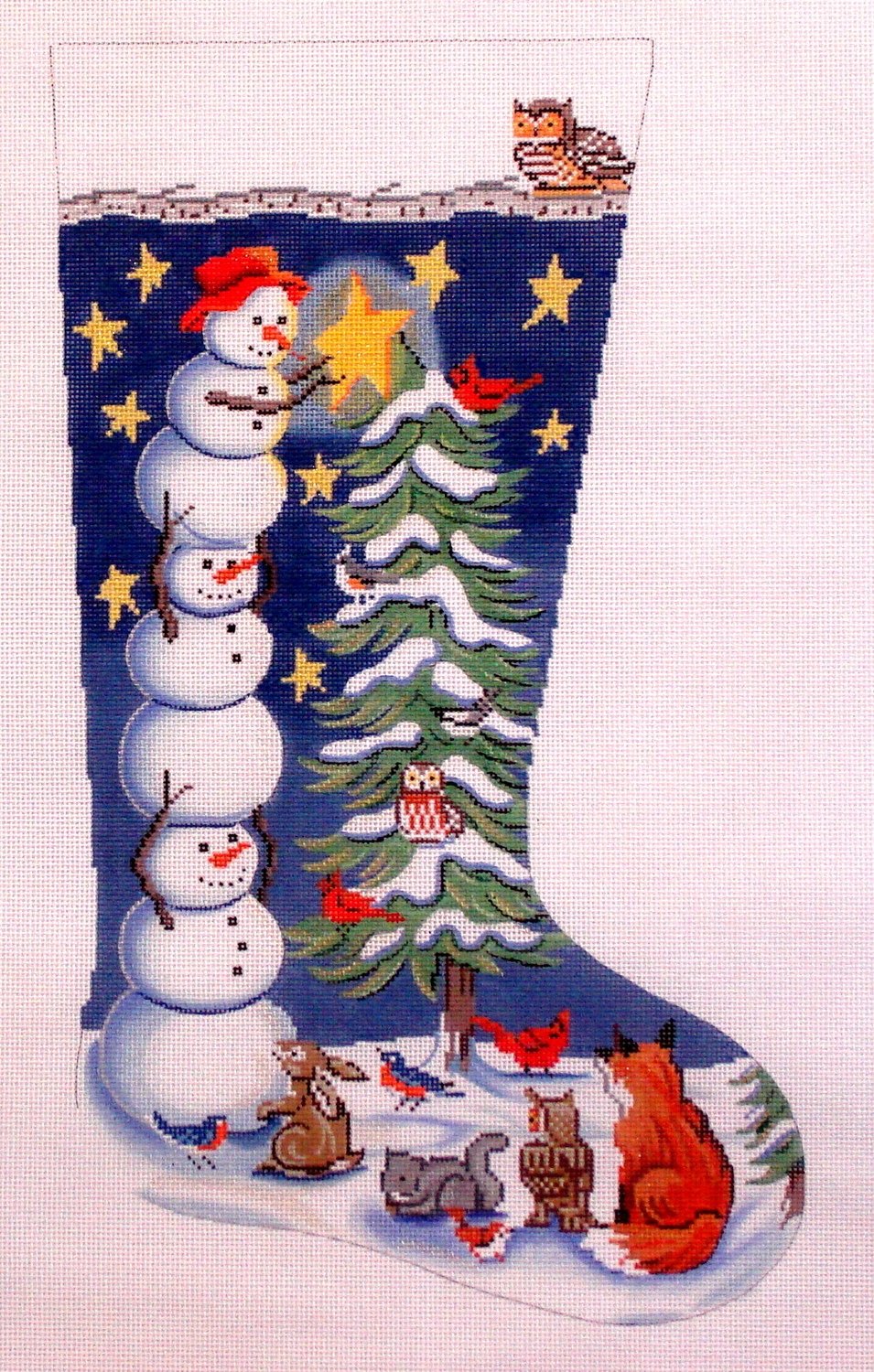 Tree Trimming Snowman Stocking   (Handpainted by Alice Peterson)