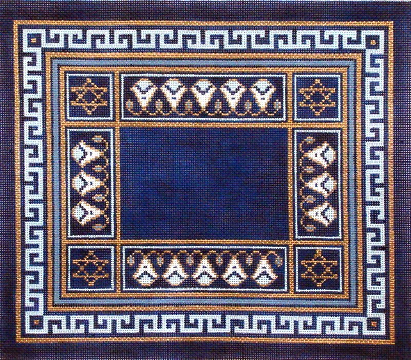 Blue Floral Geometric Tallis  (Handpainted by Alice Peterson)