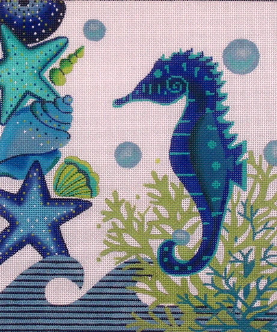 Blue Seahorse and Shells (Handpainted by Alice Peterson)