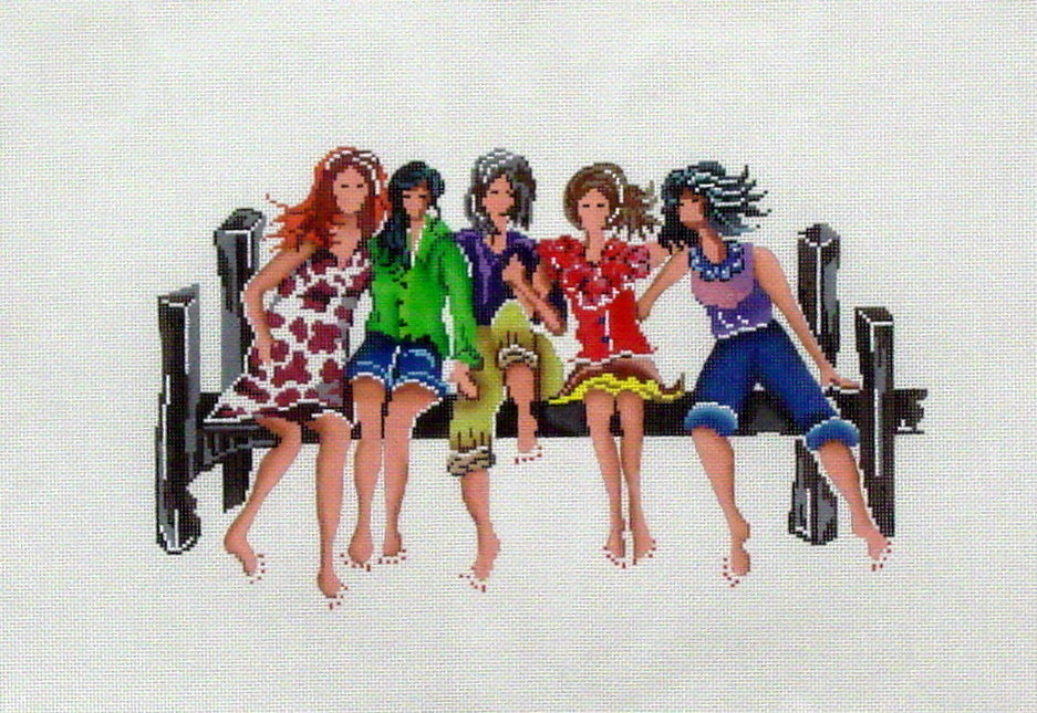 5 Ladies Sitting On The Dock, (Handpainted from Patti Mann)
