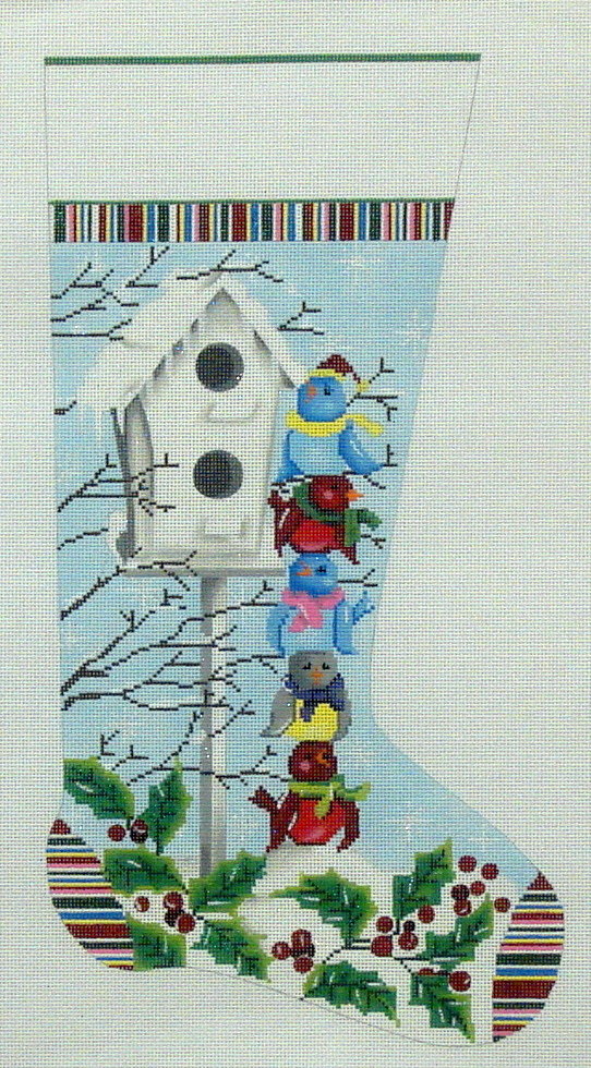 Birdies Stocking     (Handpainted needlepoint canvas from Alice Peterson Company)