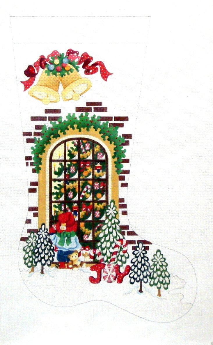 Boy Outside Looking Stocking    (Hand painted needlepoint canvas by Strictly Christmas)