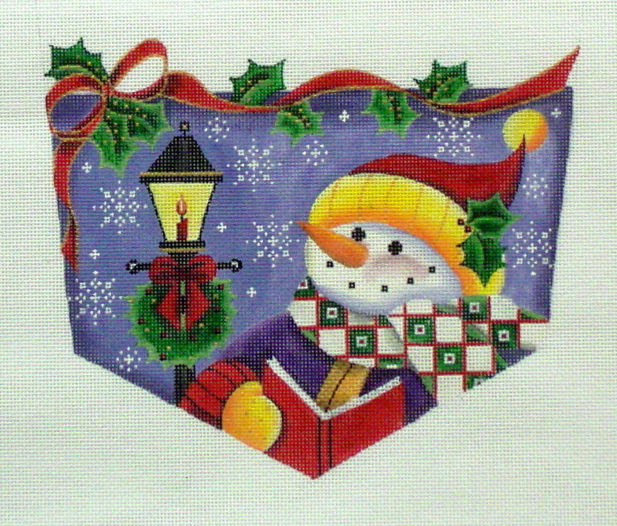 Caroler Snowman Stocking Cuff   (Handpainted needlepoint canvas from Rebecca Wood Designs)