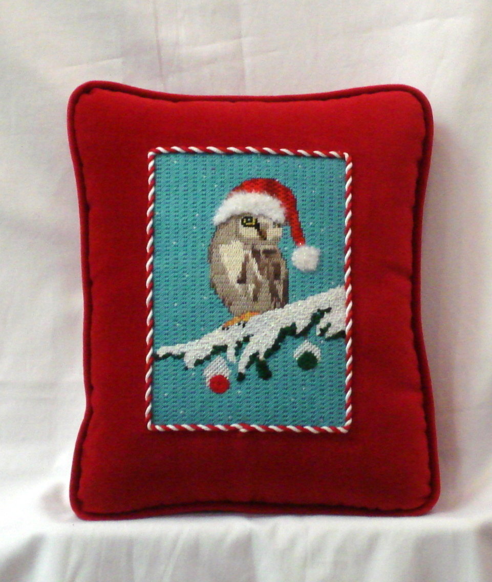 Christmas Owl Pillow (handpainted needlepoint canvas by Scott Church CBK Needlepoint Collection)*Product may take longer than usual to arrive*
