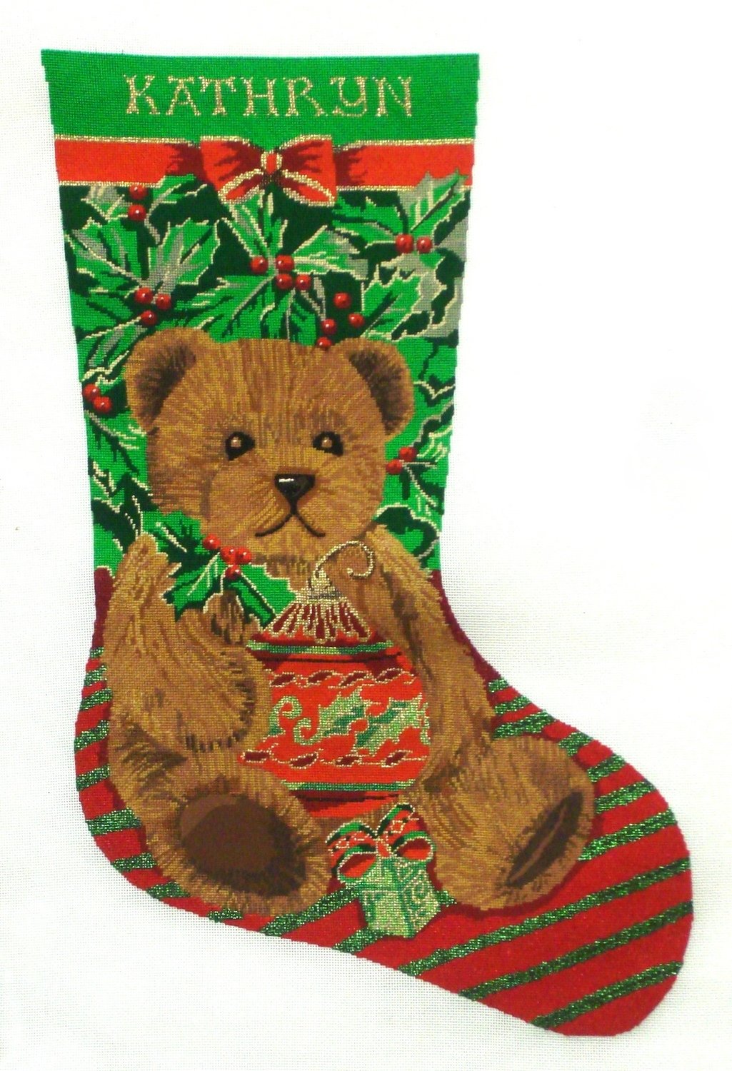 Holly Bear Stocking   (handpainted by Liz-Goodrick-Dillon)*Product may take longer than usual to arrive*