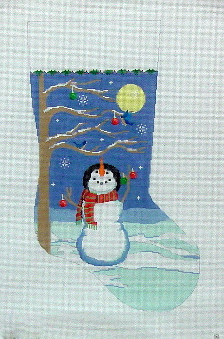 Moonlit Snowman Bird  Tree Stocking    (handpainted by Susan Roberts)*Product may take longer than usual to arrive*