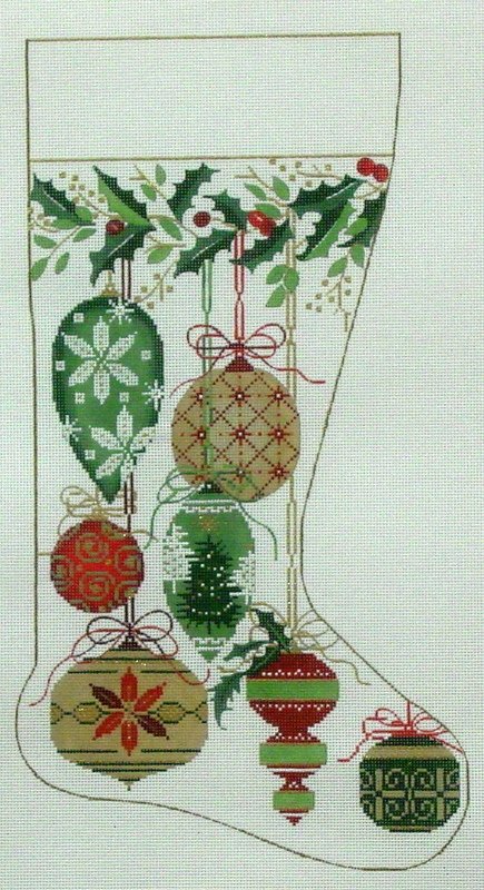 Natural Color Ornaments Stocking  (Handpainted by Alice Peterson)