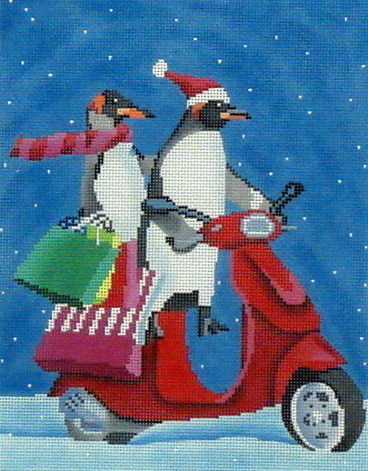 Penguins on Scooter Shopping (Handpainted by Scott Church)