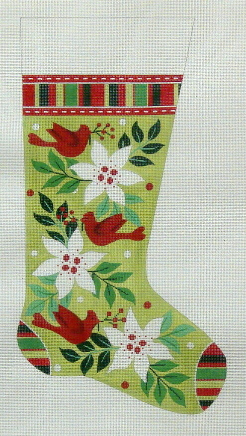 Poinsettia & Cardinal Stocking (Handpainted from Alice Peterson Company)