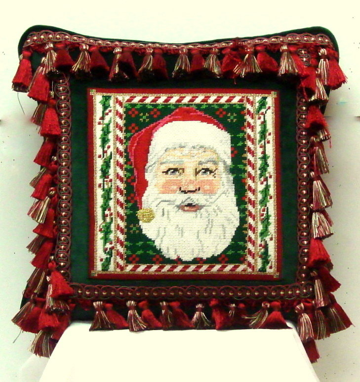 Santa and Holly Pillow   (handpainted by Liz-Goodrick-Dillon from Susan Roberts )*Product may take longer than usual to arrive*
