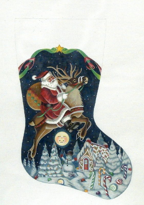 Santa on Reindeer    (handpainted by Tapestry Tent)