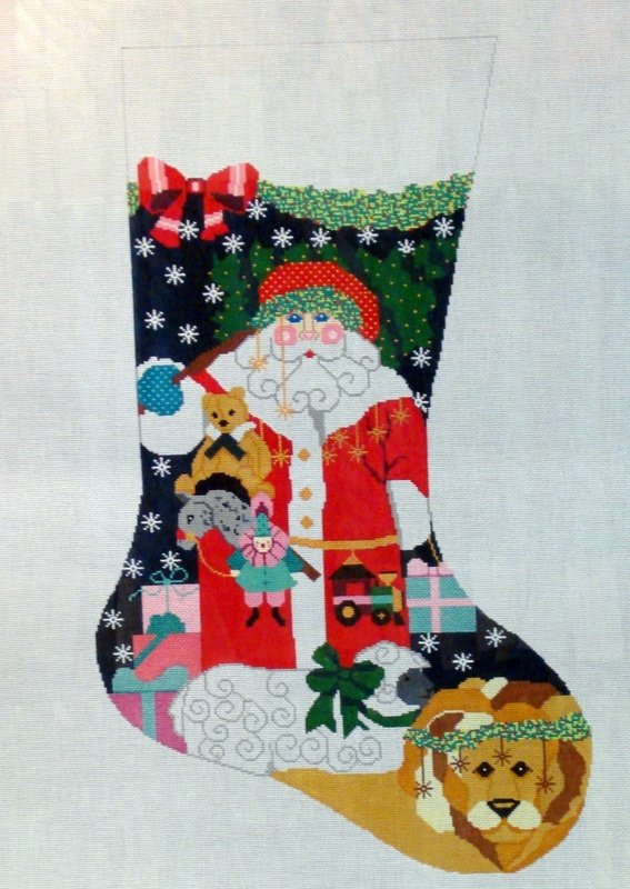 Santa with Lion & Lamb Stocking  (Handpainted by Shelly Tribbey Designs)