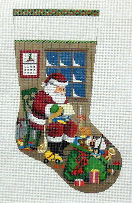 Sitting Santa Checking His List, Boy Stocking    (handpainted by Susan Roberts)