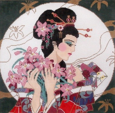 Geisha in the Moon (hand painted canvas by Sophia)*Product may take longer than usual to arrive*