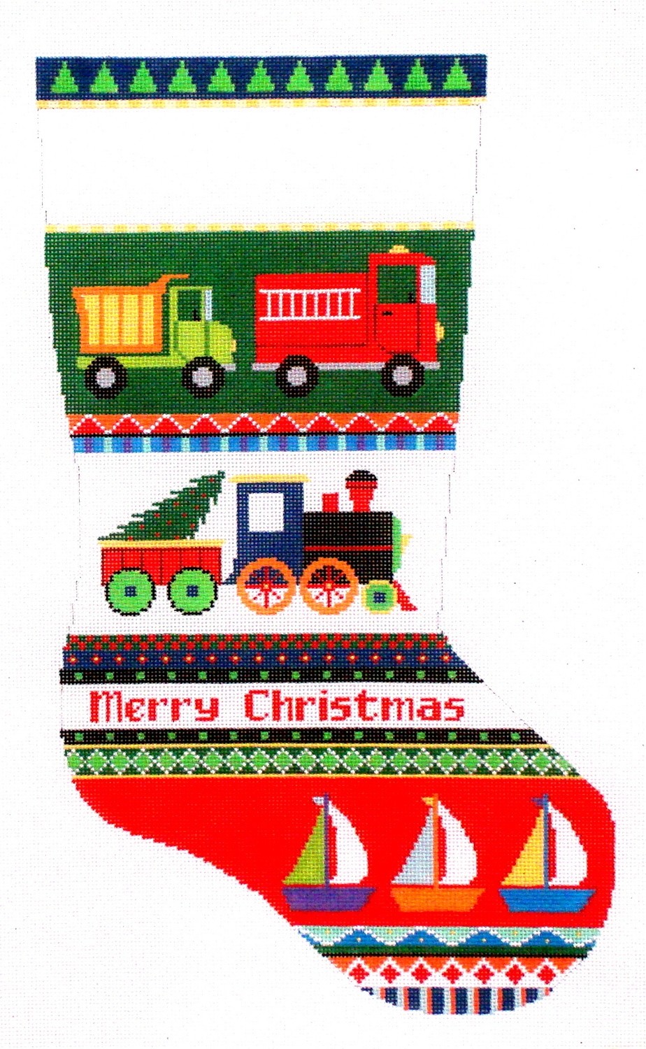 Bold Stripe - Trucks, Trains, Boats        (hand painted from Susan Roberts)*Product may take longer than usual to arrive*